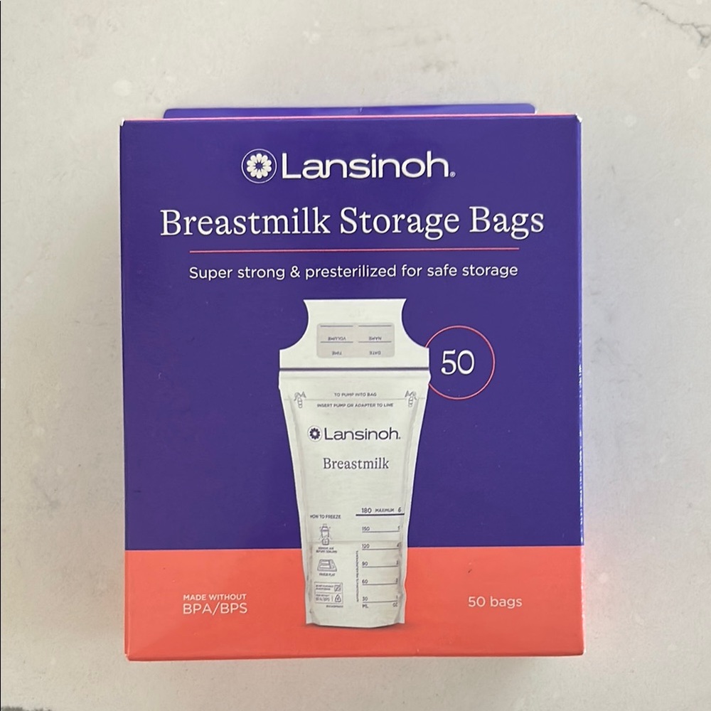 Lansinoh Breastmilk Storage Bags - Purple and Orange Packaging